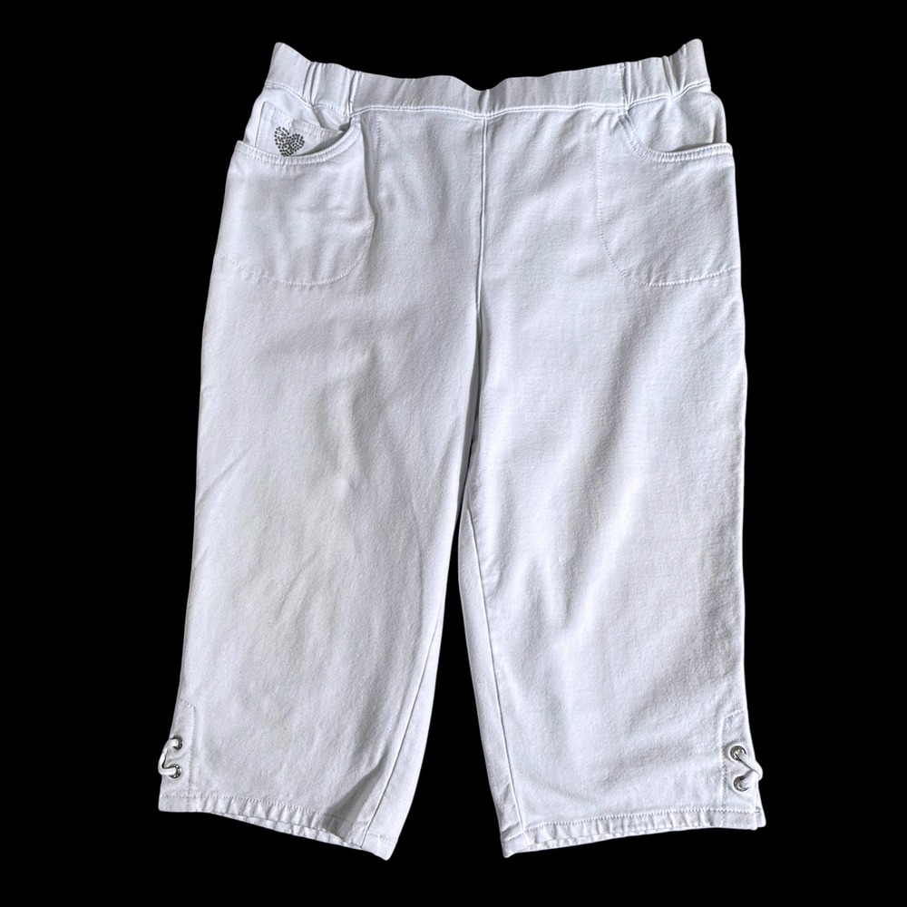 Quacker Factory DreamJeannes White Lace Up Pedal Pushers Capris Womens Large